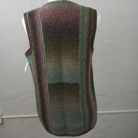 Handmade Brown Multicolor Crochet V-Neck Sleeveless Button Up Cardigan Sweater - Picture 5 of 8